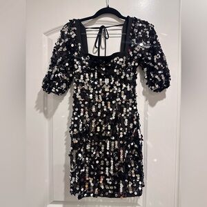 H:ours Women’s Size XXS Black Galaxy Gael Sequin Embellished Mini. NWOT